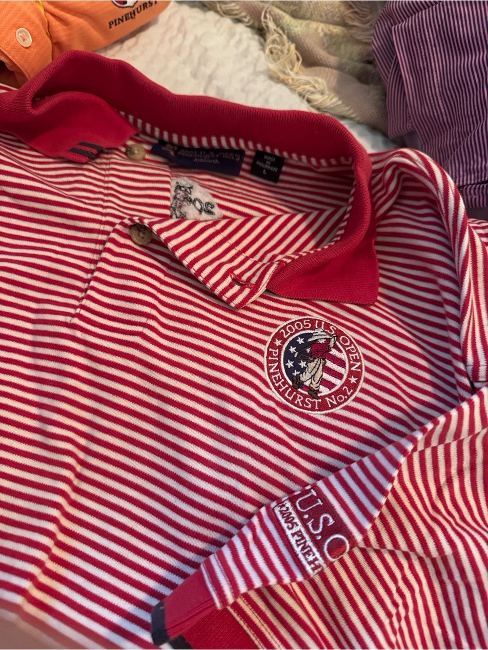 Mens Red & White Striped Polo Shirt large like new